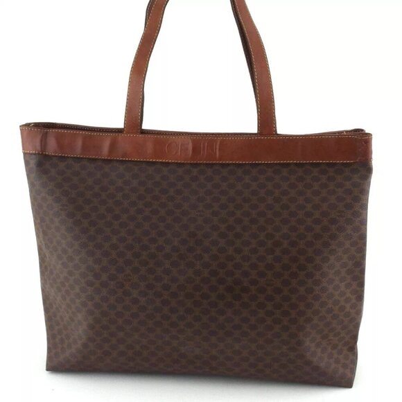 CELINE Tote Bag Macadam Beige PVC x Leather Authentic USED